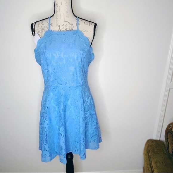Love Riche Dresses & Skirts - Love Riche blue lace dress with halter straps